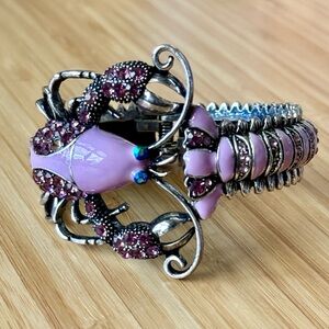 Lobster Bangle Bracelet, 3D Rhinestone Purple, Blue, Pink & Silver